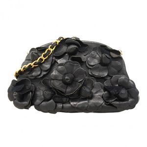 Chanel Camellia Shoulder Bag Black Lambskin Gold Hardware  Women's